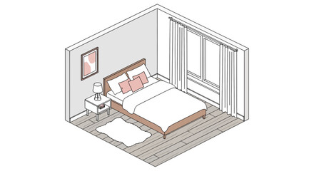 Fototapeta premium Cozy bedroom interior with bed and decorative elements in soft colors