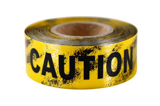 Roll of Yellow Caution Tape with Black Lettering, PNG