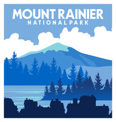 Mount Rainier National Park with beautiful view silhouette