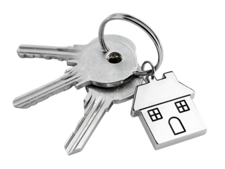 Silver House Keys with Home-Shaped Keychain, PNG