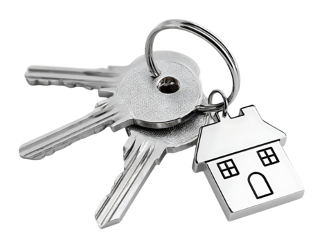Silver House Keys with Home-Shaped Keychain, PNG