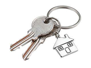 Silver House Keys with House-Shaped Keychain, PNG