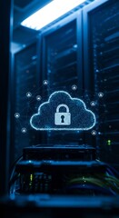 Secure Cloud Data Center: Network Security, Digital Privacy, Cyber Protection, Server Room.