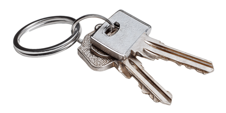 Silver Keys on a Key Ring against Transparent Background, PNG