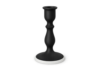 Black candlestick casting dramatic shadow on transparent surface, highlighting sleek minimalist design