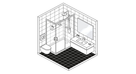 Modern bathroom isometric view shower toilet sink