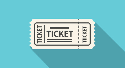 A Single Flat Design Ticket Against a Vivid Turquoise Backdrop Casting an Elongated Shadow Revealing the Excitement of Event Entry