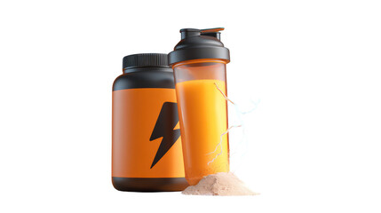 Pre-workout powder container with shaker bottle transparent background
