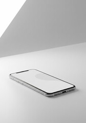 Modern Smartphone Mockup: Minimalist Silver Design, Blank Screen, Clean White Background
