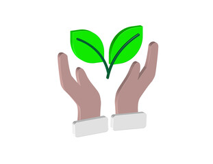 Simple 3D illustration of a pair of men holding a plant. Transparent background. PNG format.