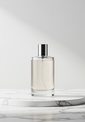 Elegant Perfume Bottle Mockup: Minimalist Design, Marble Background, Soft Lighting