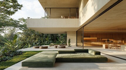 Fototapeta premium Modern Concrete Home with Lush Garden