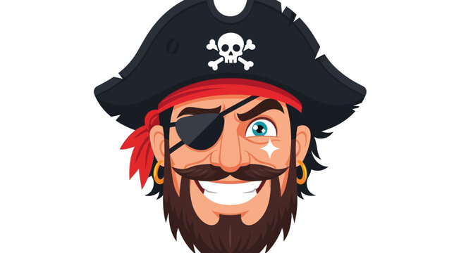 Cartoon Pirate Character Portrait Wearing a Skull and Crossbones Hat with a Red Bandana 8256945321698745321698745321698745321698745321698745