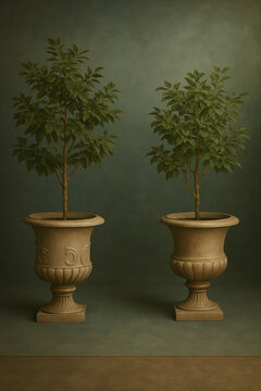 background studio twin potted plants green tone