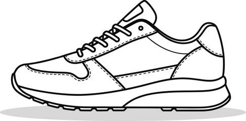 Outline drawing of a running shoe sneaker for athletic footwear design