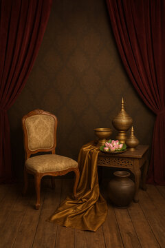 background studio curtain arch golden interior