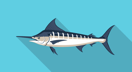 Fototapeta premium Illustrative depiction of a solitary marlin isolated against a serene light blue backdrop showcasing simplicity and elegance in aquatic representation