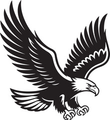 Swooping Eagle Vector – Black and White Flying Silhouette with Spread Wings