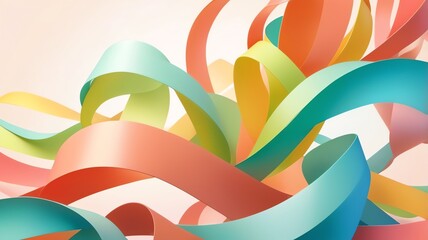 Colorful Paper Ribbon Abstract Design Flowing Curves Background Illustration
