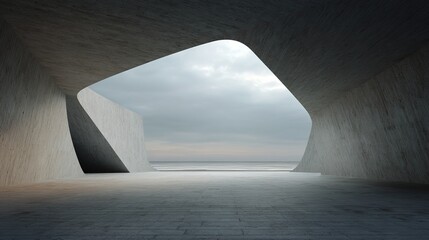 3d render of abstract futuristic architecture with empty concrete floor. Scene for car presentation. High quality