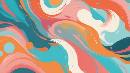 Abstract Painting with Swirling Brushstrokes in Aqua Orange and Pink
