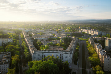 Sunrise in Nowa Huta - the ideal socialist, green district, during Spring time, Krakow, Poland
Sunrise, morning, soft light.