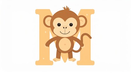 Playful Cartoon Monkey Character with M Letter Integration for Kids' Design