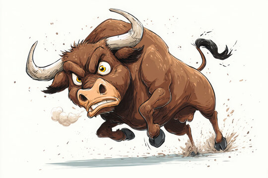 A solo cartoon bull caught mid-buck with flared nostrils and steam, full of energy and motion, perfect for rodeo-themed graphics.