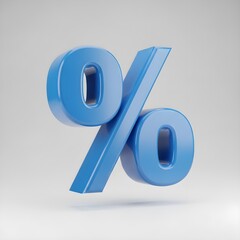 Glossy blue percentage symbol floating against a light gray background shiny