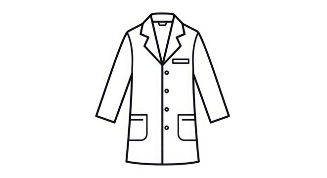 White line drawing of a lab coat isolated on white background