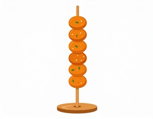 A playful illustration of a savory skewer featuring six appetizing orange balls