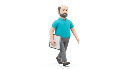 Cartoon man walking with clipboard