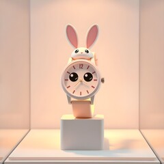 Kawaii 3D Wristwatch Display on Pastel Showcase – Ultra Clean Render