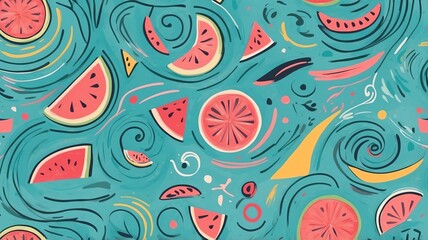Watermelon Slices Pattern on Turquoise Background with Summer Vibe