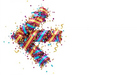 Fototapeta premium Colorful ribbon arrow with confetti design