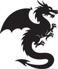 Silhouette of a fierce mythical dragon with wings spread wide