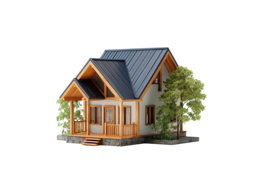 3D Small House Isolated on Transparent Background
