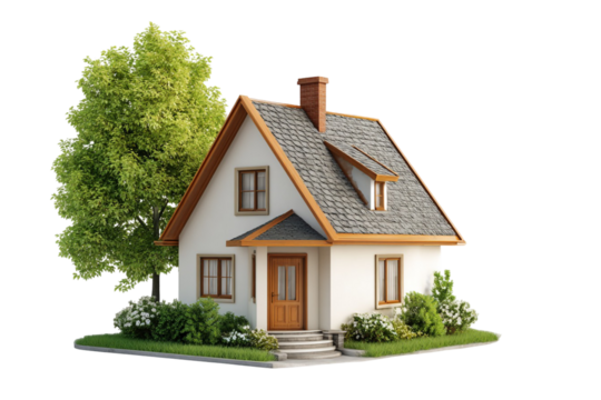 3D Small House Isolated on Transparent Background