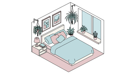 Fototapeta premium Bedroom interior with plants and decor, cozy room