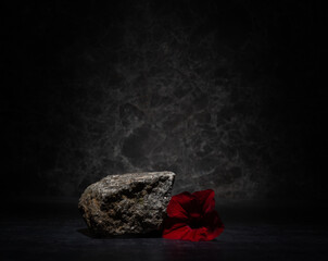 textured stones for podium background stands.real stones on dark background for cosmetic...