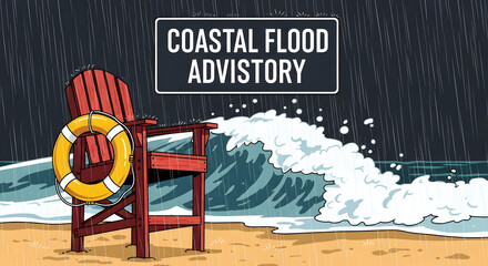 Coastal Flood Advisory: Stormy Beach Scene with Dangerous Waves