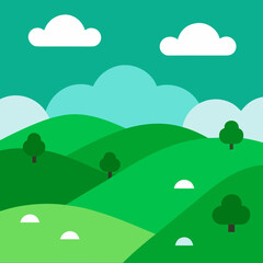 Fototapeta premium Flat design rolling hills with trees and clouds
