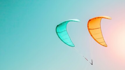 Two colorful kites soaring against a pastel sky.