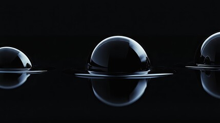 Three glossy black spheres resting on a dark surface.