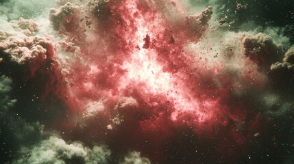 Obraz premium Dramatic cosmic explosion with dust, red and white light, and cloud-like formations