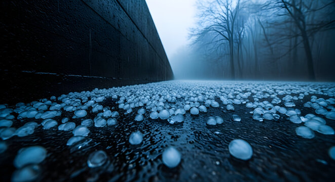 Hailstorm Flood: Ice Pellets Covering the Ground After Severe Weather