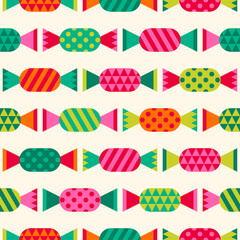 Colorful geometric candy seamless pattern design for Christmas and new year holidays background.