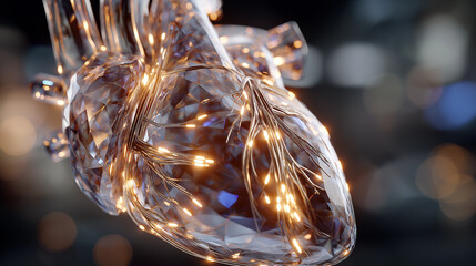 Heart of Innovation: An intricate, glowing human heart model, symbolizing the cutting edge of medical science, pulsating with innovation in a visually captivating display.
