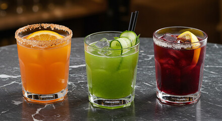 Vibrant Cocktails in a Stylish Bar Setting.