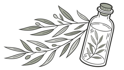 Olive oil bottle with olive branch vector illustration for healthy food and beauty product